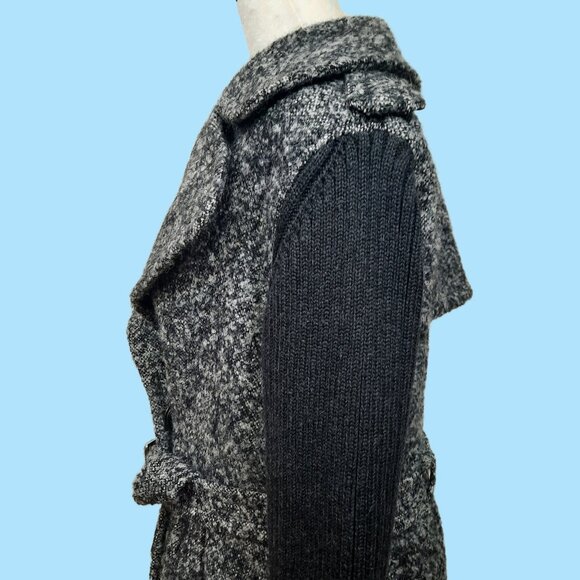 Burberry London Grey Belted Coat Black Knit Sleeves Wool Mohair Alpaca US Size 2 - Picture 7 of 12